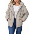 thumbnail image 1 of SHEWIN Womens Hooded Puffer Jacket Full Zipper Short Coat with Pockets Winter Warm Outerwear Petite, 1 of 11