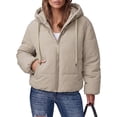 thumbnail image 1 of SHEWIN Womens Hooded Puffer Jacket Full Zipper Short Coat with Pockets Winter Warm Outerwear Petite, 1 of 9