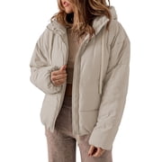 SHEWIN Womens Hooded Puffer Jacket Full Zipper Short Coat with Pockets Winter Warm Outerwear Petite