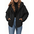 thumbnail image 1 of SHEWIN Women's Hooded Puffer Jacket Winter Warm Full Zip Up Oversized Short Quilted Coat with Pockets Petite, 1 of 12