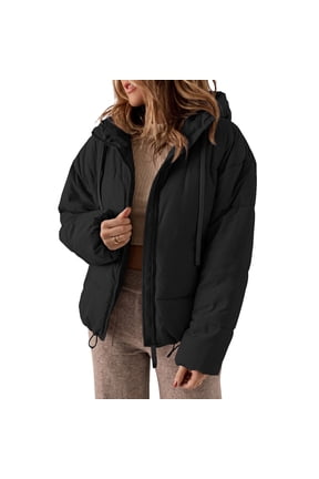 Women's Hooded Puffer Jacket Winter Warm Full Zip Up Oversized Short Quilted Coat with Pockets Petite