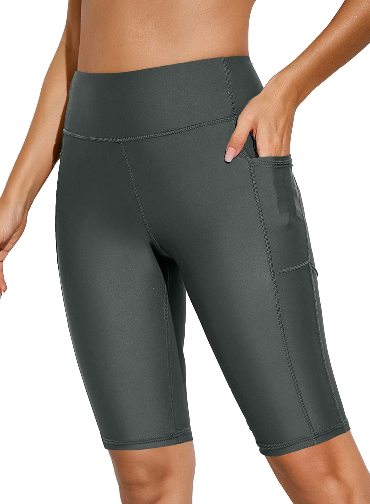 Chase Secret Womens Long Board Shorts High Waist Swim Bottom Solid Swim