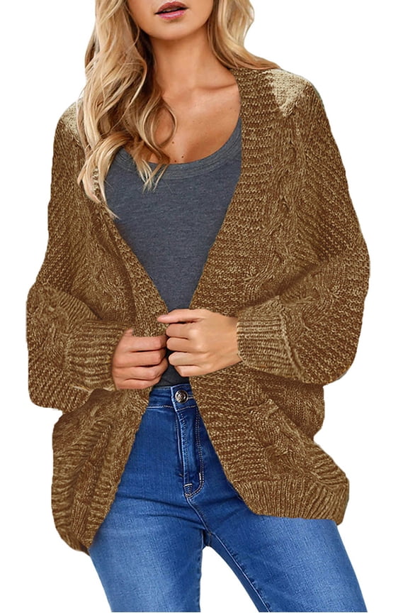 Womens Open Front Sweaters Long Sleeve Chunky Cardigan Sweaters Loose Outwear Coat Plus Size
