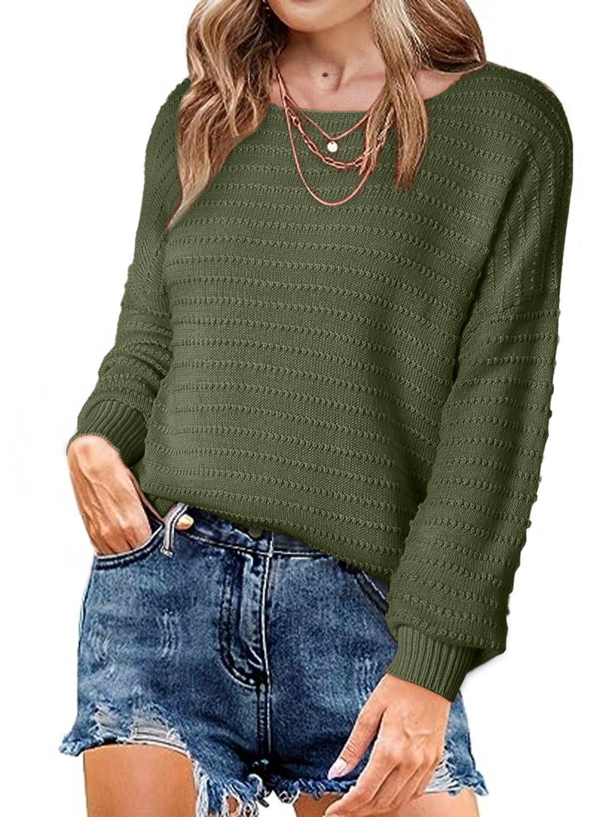 Chase Secret Womens Ribbed Knit Textured Drop Shoulder Long Sleeve Crew ...