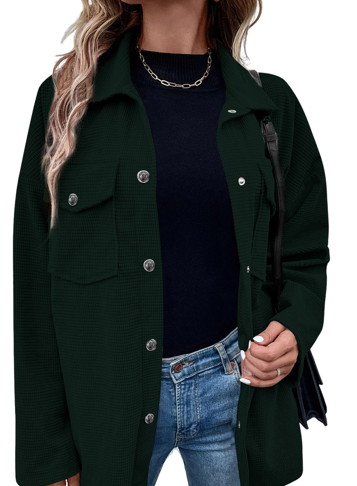 Chase Secret Womens Waffle Knit Long Shacket Jacket Oversized Casual