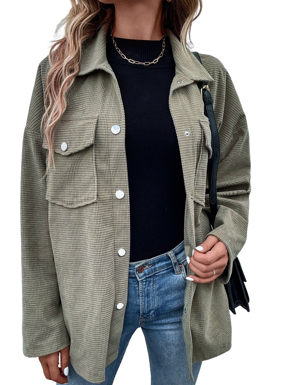 Chase Secret Womens Waffle Knit Long Shacket Jacket Oversized Casual