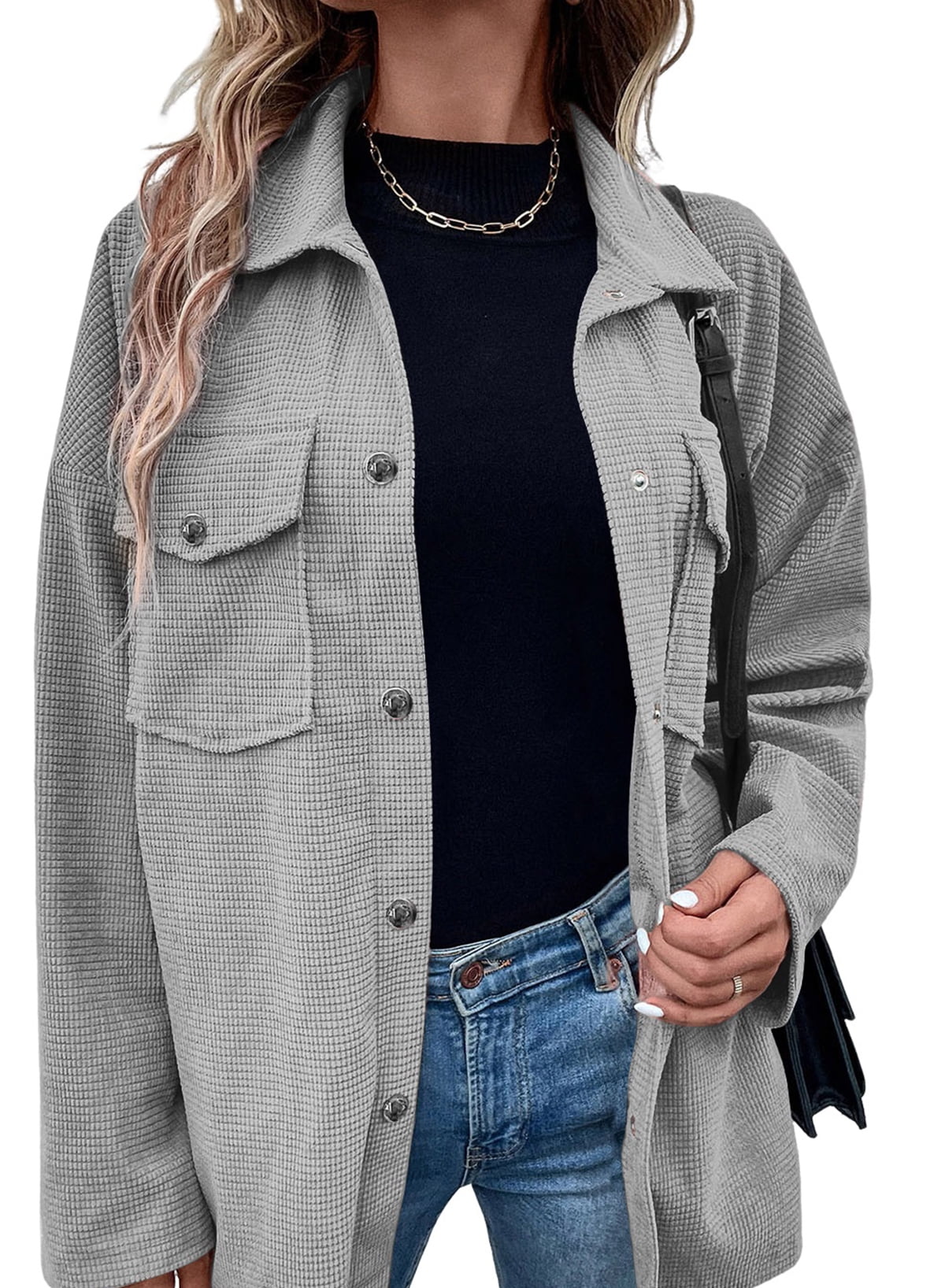 Chase Secret Womens Waffle Knit Long Shacket Jacket Oversized Casual