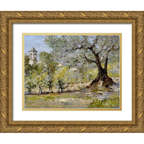 Chase, William Merritt 14x12 Gold Ornate Wood Framed with Double Matting Museum Art Print Titled - Olive Trees In Florence