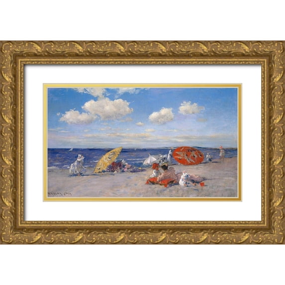 Chase, William Merritt 32x20 Gold Ornate Wood Framed with Double Matting Museum Art Print Titled - At the Seaside