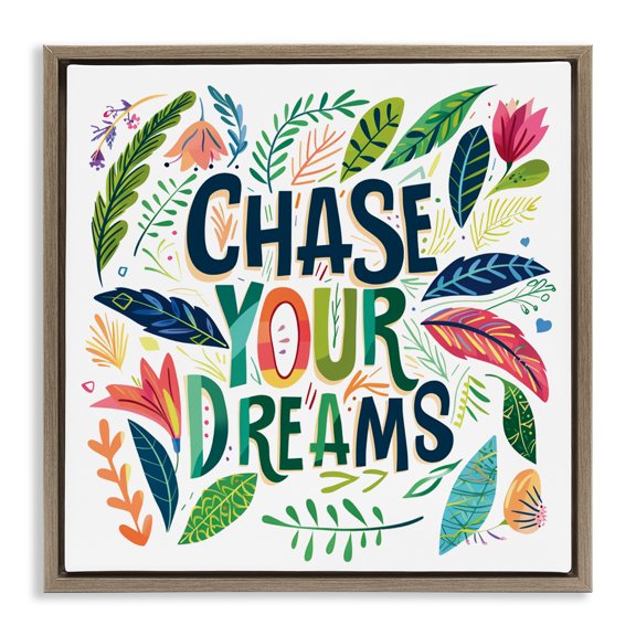 Stupell Industries Chase Your Dreams on Leaves Brown Framed Floater Canvas Wall Art, design by Lettered and Lined, 18 x 18