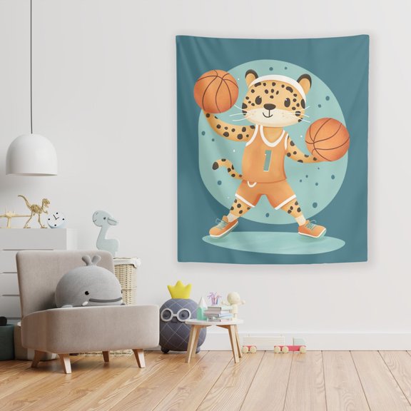 Chase the Ballin Cheetah Wall Tapestry by Dancing Littles Jungle