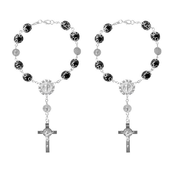 Chasenew 2 PCS Car Rosary for Rearview Mirror, Personalized Cross Blessing Auto Rearview Mirror Rosary Pendant, Universal Car Rear View Mirror Rosary Hanging Decor Accessories for Woman Men (Black)