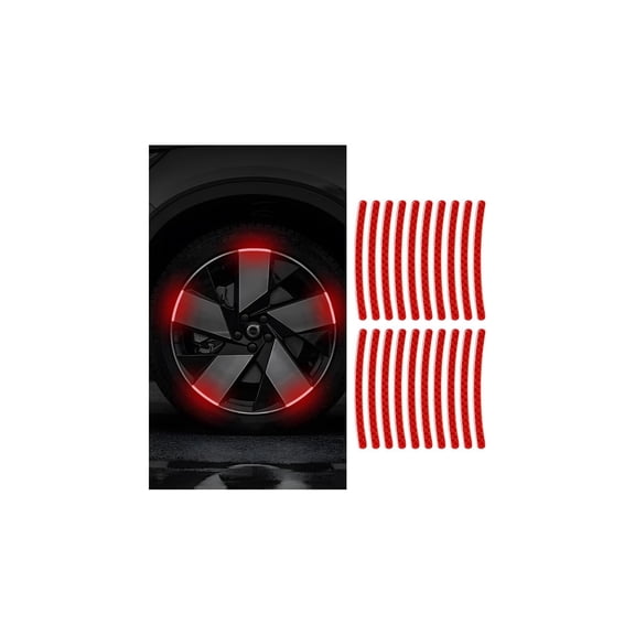 Chasenew 20PCS Reflective Car Wheel Decorative Stripe Stickers, Anti Scratch Vehicle Night Safety Warning Tape Decal, Automotive Exterior Tire Rims Sticker Accessories, Universal Fit (Red)