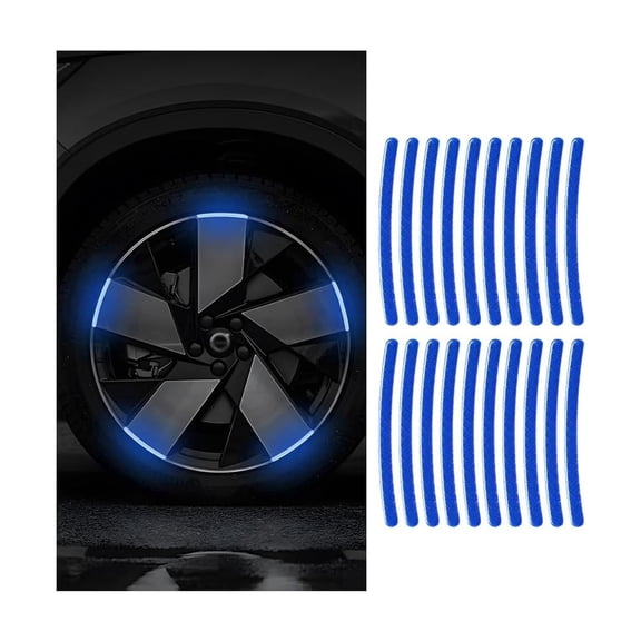 Chasenew 20PCS Reflective Car Wheel Decorative Stripe Stickers, Anti Scratch Vehicle Night Safety Warning Tape Decal, Automotive Exterior Tire Rims Sticker Accessories, Universal Fit (Blue)