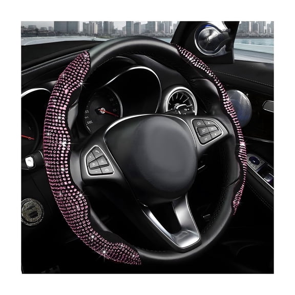 Chasenew 2PCS Steering Wheel Cover, Sparkling Rhinestone Segmented Steering Wheel Protector Fit 14-15.6 Inch, Non-Slip Wheel Wrap Cover Bling Car Interior Accessories for Women(Pink)