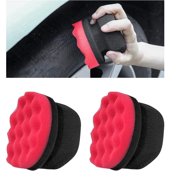 Chasenew 2PCS Tire Shine Applicator Pad, 3.15 Inch Car Detailing Foam Hex-Grip Tire Shine Sponge, Reusable Contoured Dressing Applicator for Automotive Wheel Care, Car Accessories (Red, Small)