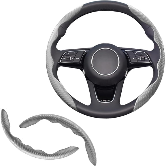 Chasenew 2pcs Universal Fit Carbon Fiber Steering Wheel Cover, Anti-Skid Steering Wheel Cover/Segmented Steering Wheel Protector/Car Interior Accessories (Gray)
