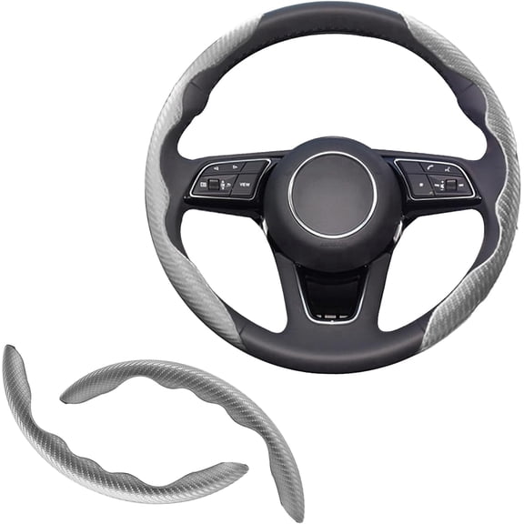 Chasenew 2pcs Universal Fit Carbon Fiber Steering Wheel Cover, Anti-Skid Steering Wheel Cover/Segmented Steering Wheel Protector/Car Interior Accessories (Gray)