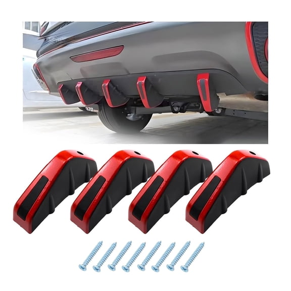 Chasenew 4 PCS Car Rear Lower Bumper Wing Lip Diffuser, Shark Fin Vehicle Spoiler Wing Rear Bumper Decoration, Universal Spoiler Fin Protector with Screw for Cars Trucks SUVs (Black & Red)