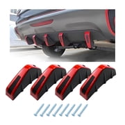 Chasenew 4 PCS Car Rear Lower Bumper Wing Lip Diffuser, Shark Fin Vehicle Spoiler Wing Rear Bumper Decoration, Universal Spoiler Fin Protector with Screw for Cars Trucks SUVs Black & Red