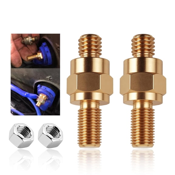 Chasenew 2 Set Side Post Battery Terminal Extension Bolt with Nuts,3/8"-16 Coarse and 3/8"-24 Fine Teeth Side Post Battery Bolts,Batteries Terminal Bolt for Reliable Current Transfer (4PCS)