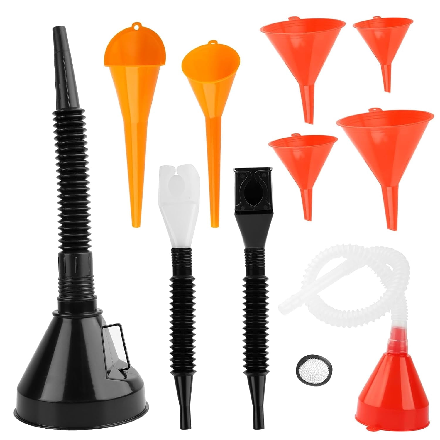 Chasenew 6 Pcs Automotive Funnels Set, Plastic Oil Funnel with Hose ...