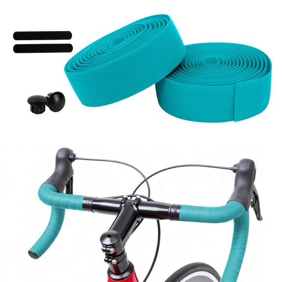 Chasenew Bike Handlebar Tape, EVA Anti-Slip Shock Absorbing Road Bicycle Handlebar Wrap with End Caps and Finishing Tapes, Pack of 2 Rolls（Bianchi Green）