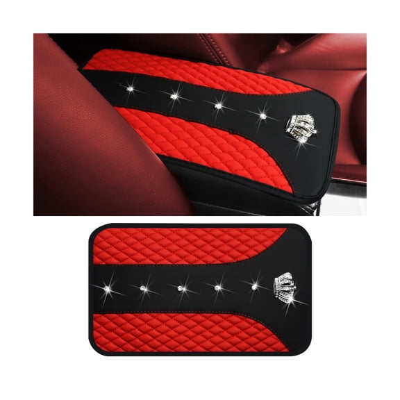 Chasenew Bling Car Center Console Cover, Crystal Rhinestone Crown Auto Armrest Box Protector Cushion Pad, Comfortable Diamond Vehicle Arm Rest Seat Mat Decor Accessories, Universal Fit (Black)