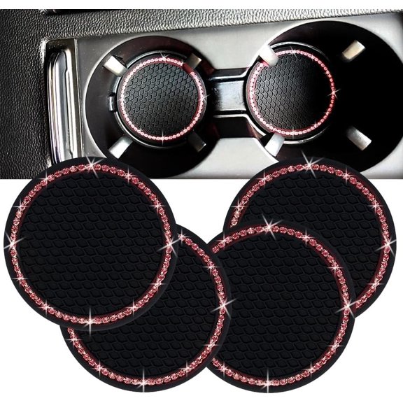 Chasenew Bling Car Cup Coaster, 2.75 Inch Anti Slip Shockproof Embedded Drink Mat, Dustproof Automotive Interior Accessories Mat, Universal for Vehicles, Trucks, RVs and More (Black 4 PCS)