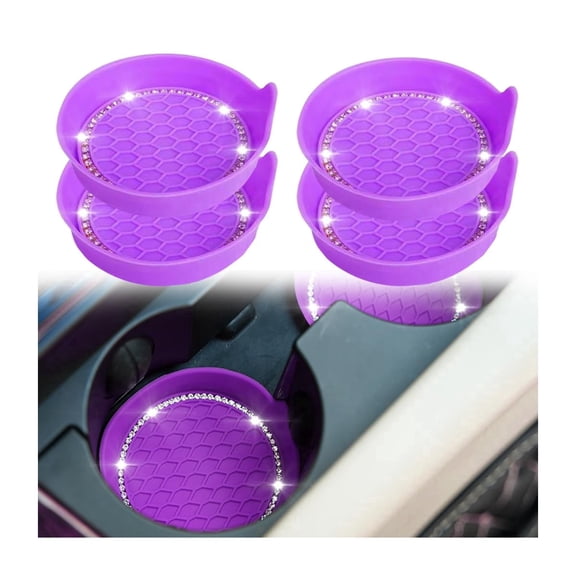 Chasenew Bling Car Cup Coaster, 4 Pack Universal Vehicle Anti-Slip Cup Holder Insert Coasters, Crystal Rhinestone Silicone Shockproof Drink Mat, Car Interior Accessories （）
