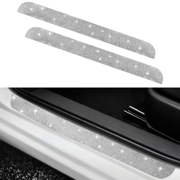 Chasenew Bling Car Door Sill Protector 2PCS Car Door Edge Guard Rhinestones Door Threshold Protection 23.62x1.96 inch Anti-Scratch Strip Sticker Universal Bling Car Accessories(Silver)