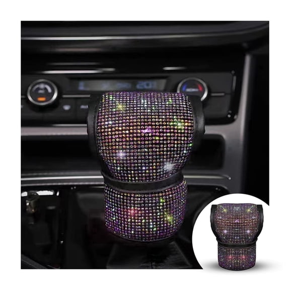 Chasenew Bling Car Gear Shift Knob Cover, Rhinestone Anti-Slip Comfortable Handbrake Cover, Diamond Set Shifter Cover for Women, Auto Interior Accessories Universal Fit Van Truck Multicolour