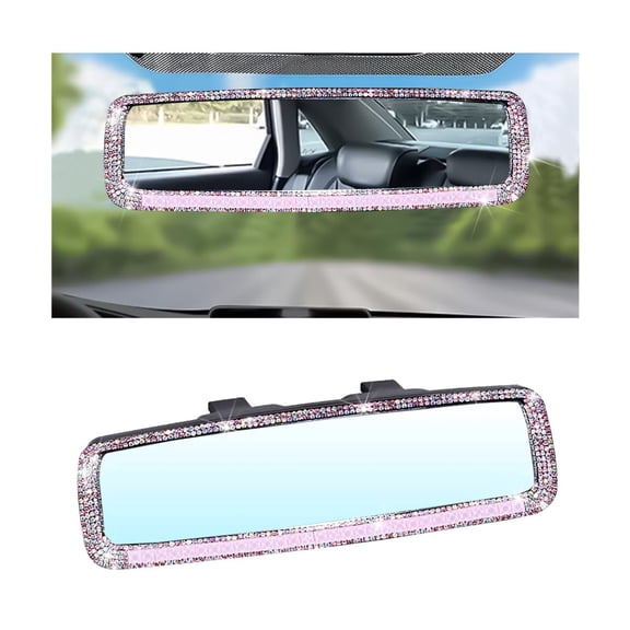 Chasenew Bling Car Rearview Mirror, Decorations Rear View Mirror with Crystal Rhinestones & Diamonds, Car Interior Trim Accessories, Clip-on & HD Glass, Sparkly Gift for Women (Pink)
