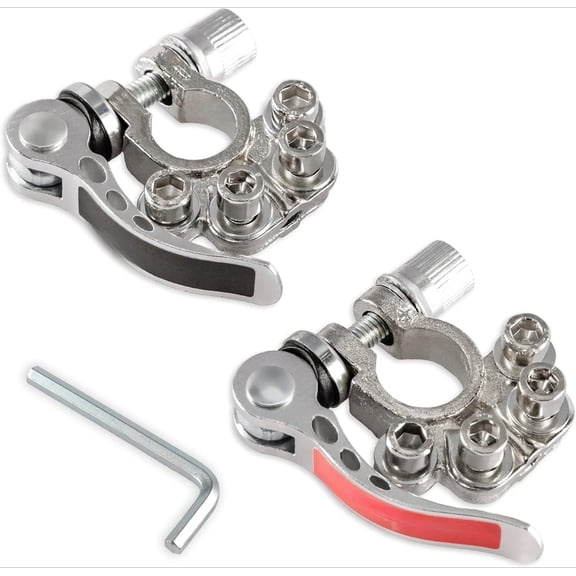 Chasenew Car Battery Terminal Clamp Connector, 4 Way Positive and Negative Pole Quick Release Terminal Clip, Applicable to SAE/JIS A Type Post, Compatible with Cars, Trucks and More（Silver-B）