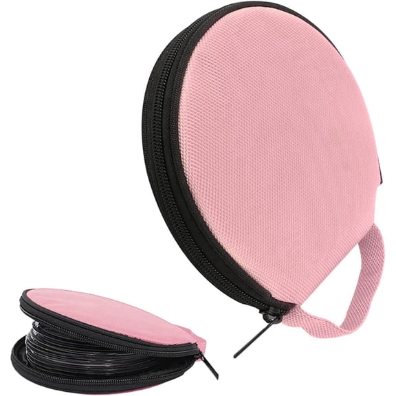 Chasenew Car CD Case, 20 Capacity Oxford Cloth CD Protective Holder with Transparent Film Divider, Waterproof Portable Round Disc Case with Reinforced Handle, Universal DVD Organizer Wallet (Pink)
