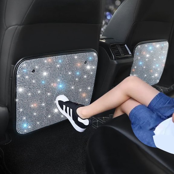 Chasenew Car Seat Back Protector, Cute Bling Rhinestone Auto Kick Mat, Dirt and Mud Protection Universal Fit Interior Decor, 1 Piece（White）