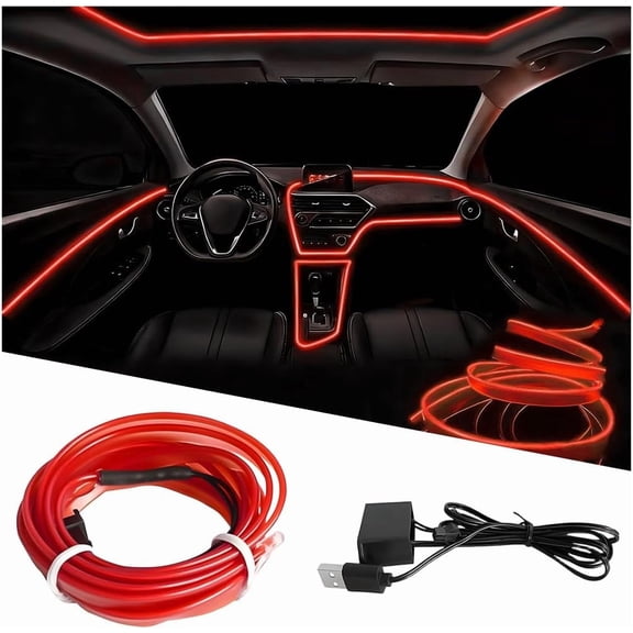 Chasenew EL Wire Car LED Strip Lights, 10FT 5V USB Vehicle Ambient Lighting Kit with Fuse Protection, Automotive Interior Neon Decoration Lamp with 5mm Sewing Edge, Universal Fit (Blue)
