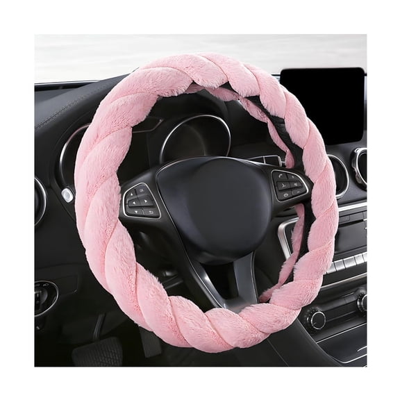Chasenew Fluffy Car Steering Wheel Cover, 15 Inches Anti-Slip Round Fuzzy Winter Steering Wheel Protector, Soft Warm Plush Steering Wheel Cover for Women womens, Car Accessories (Pink, Round)
