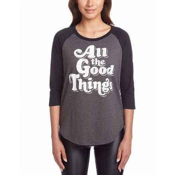 Chaser Ladies' Graphic Baseball Tee, Charcoal, Black, Medium - NEW