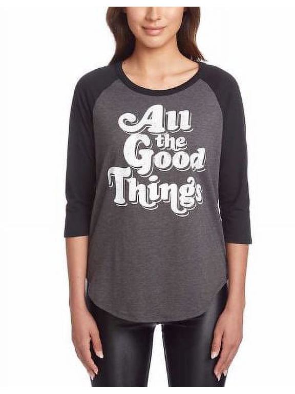 Ladies' Graphic Baseball Tee, Charcoal, Black, XXL - NEW