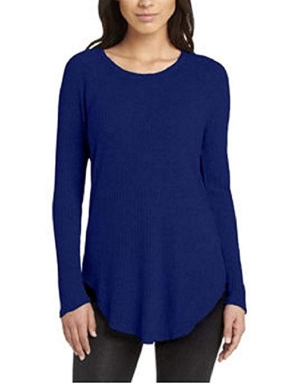 Ladies Long Sleeve Waffle Thermal Top - Blue(Small)