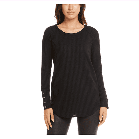 Chaser Ladies' Rounded Crew Neck Long Sleeve Casual Top XL/Black