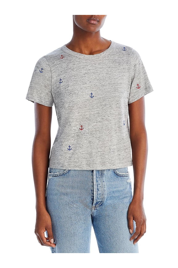 Womens Linen Crewneck Graphic T-Shirt