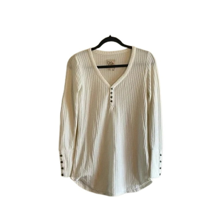 Chaser Womens Long Sleeve Waffle Thermal Tunic Sweater Top Women s Size Large Beige