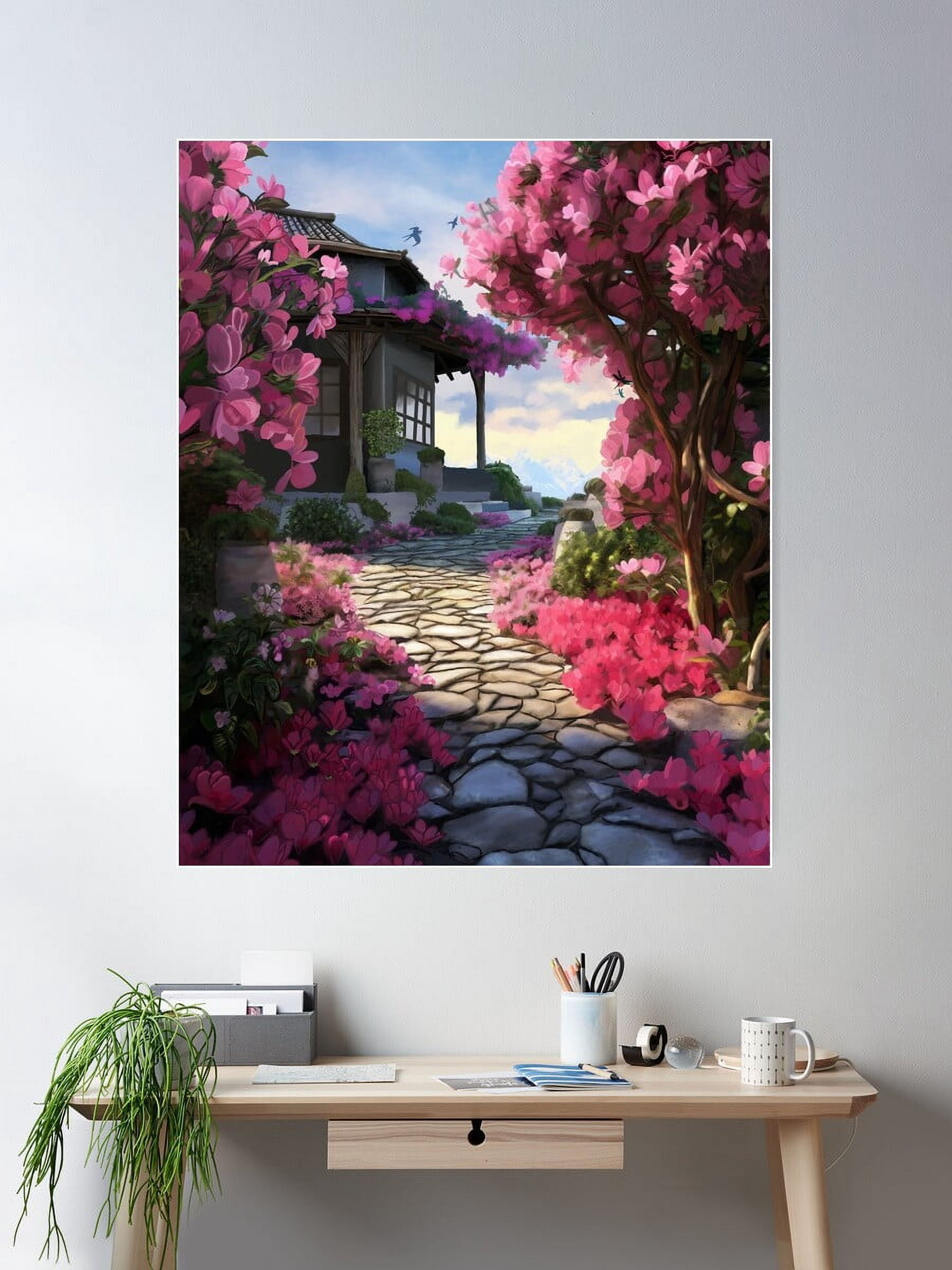 Chashitsu In The Pink Garden Poster Wall Art, Modern Wall Decor For ...