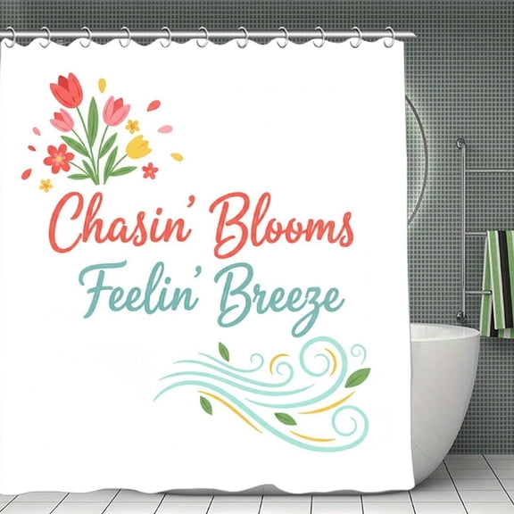 Chasin' Blooms Spring Print Shower Curtain,Modern Fabric Waterproof Shower Curtain Set with Hooks 70.8×70.8Inch (180×180cm)
