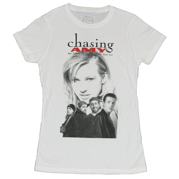 Chasing Amy Girls Juniors T-Shirt - Classic Black and White Movie Poster Image (Small)