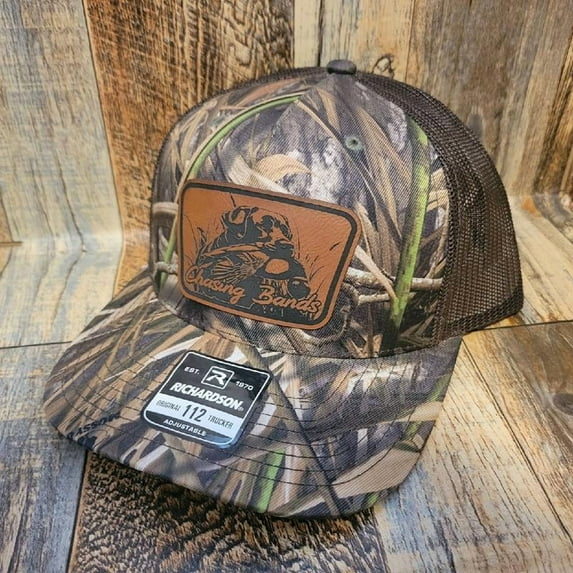 Chasing Bands Leather Patch Trucker Hat, Unique Adjustable Cap for Outdoor Lovers and Anyone Who Enjoys Western Style, Country Living and Adventure