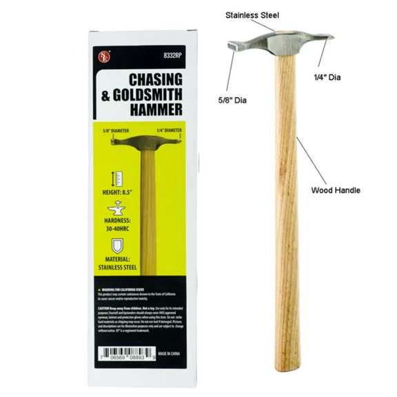 Chasing & Goldsmith Hammer | 8.5" | Steel | Wood | 5/8" & 1/4" Diameter | Small