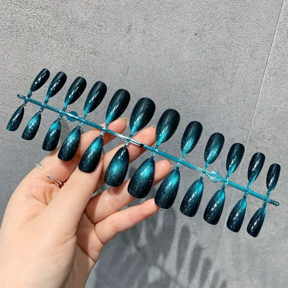 Chasing Light Cat Eye Fashion Style Spring Summer Glass Bead Cat Eye Wearable Nails Fake Nails Finished Universal Nail Tips 24 Pieces